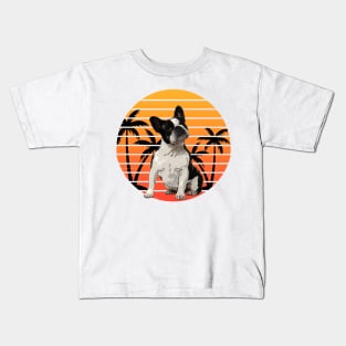 Tropical French Bulldog Palms Summer Retro Style Kids T-Shirt